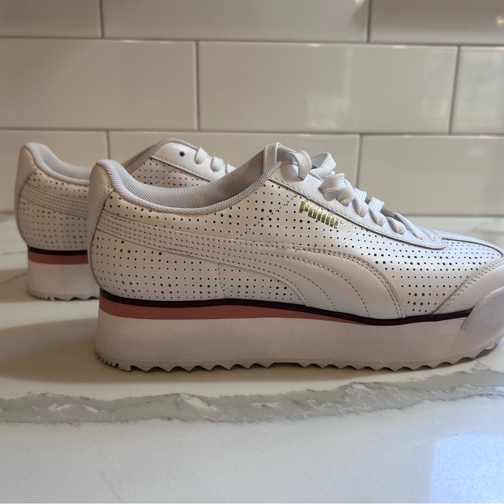 Puma White Platform Sneakers with Chunky Sole
